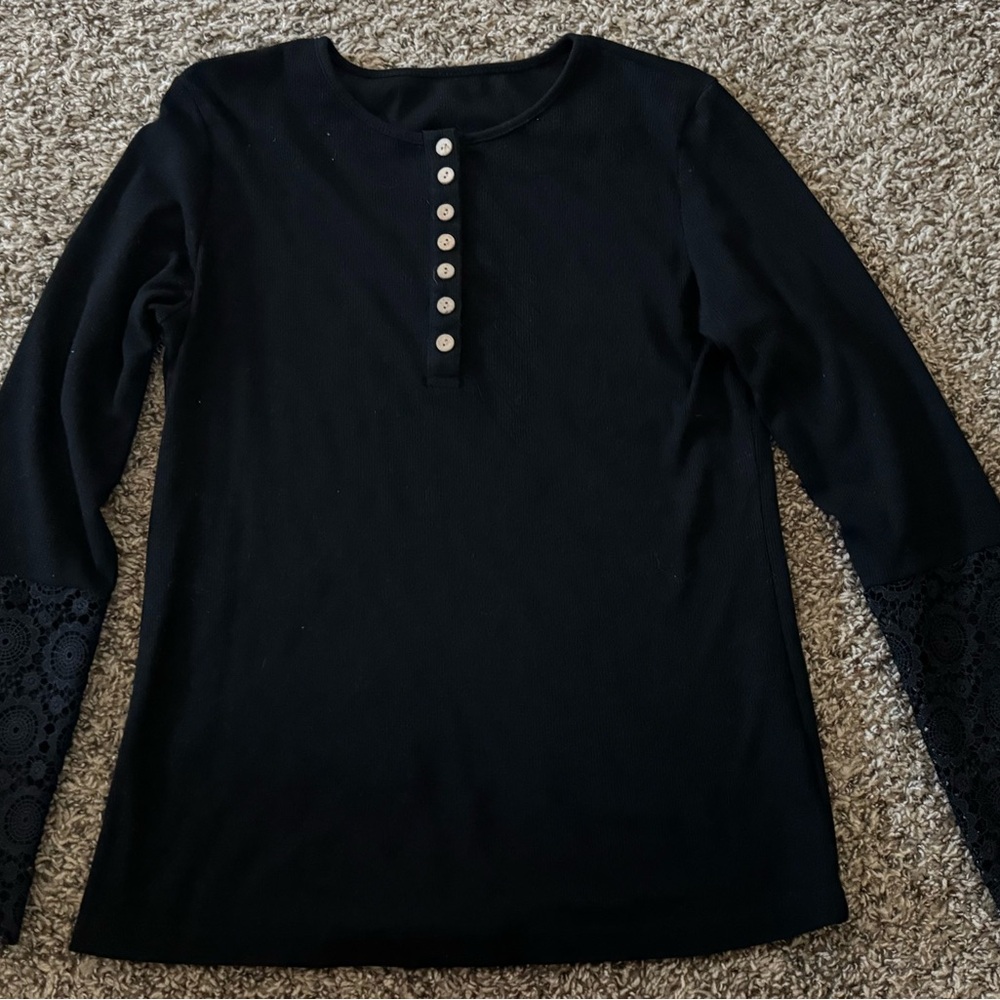 Chic Black Long Sleeve Top with Lace Accents